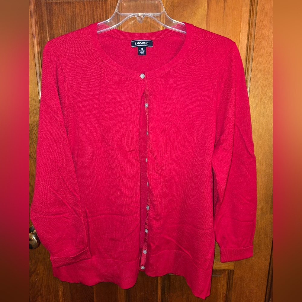 Lands' End New Red Button-Up Cardigan SZ 2X